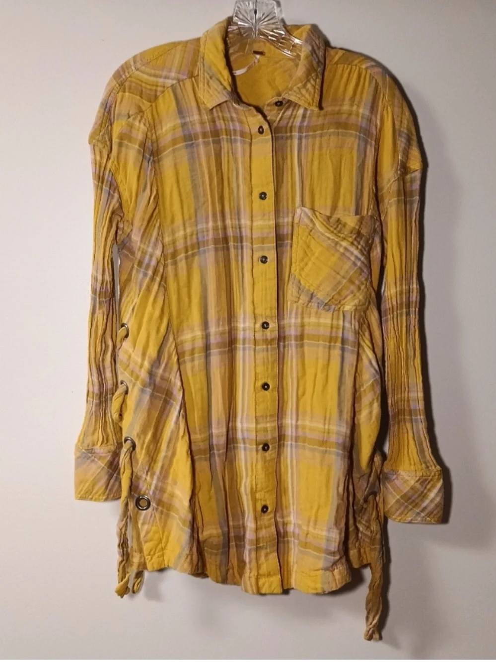 $108 Free People Nordic Day Oversized Button Down Cotton blend Flannel Size XS